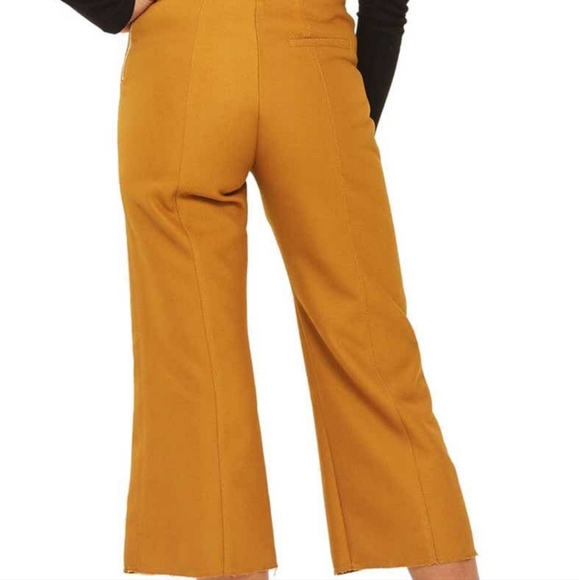 TOPSHOP Mustard Raw Edge Bonded Kick Flare Trousers - Picture 3 of 8